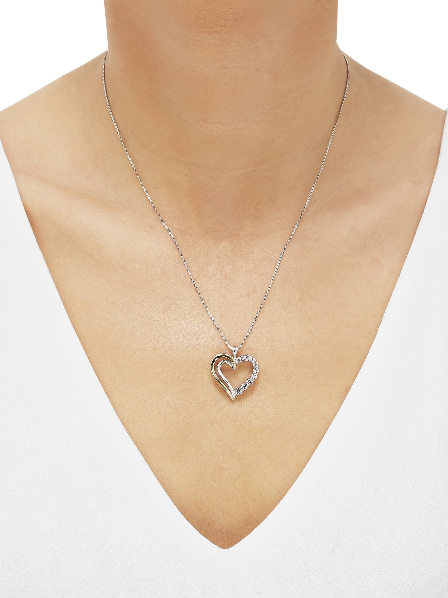 Brilliance Fine Jewelry Created White Sapphire Heart Pendant in Sterling Silver and 10K Gold