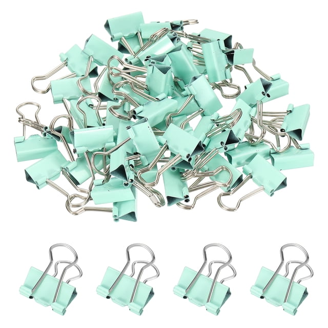 Clip de carpeta pequeño de 0.75 pulgadas, 50 piezas de sujetadores de papel resistentes con mangos de alambre plateado para oficina, verde pastel
