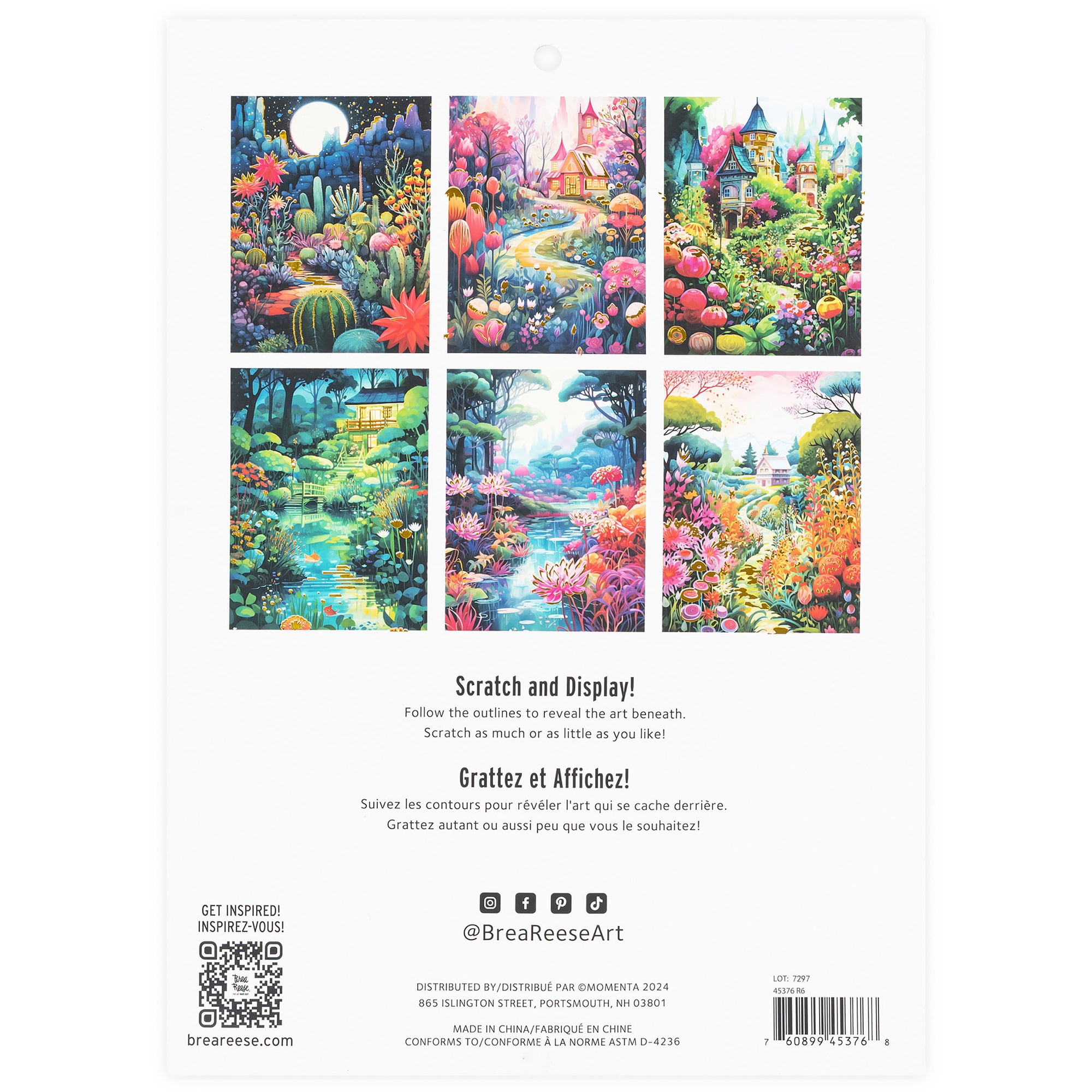 Brea Reese: Scratch Art Paper Pad - Magical Vistas - 12 Sheets, 6 Guided Designs, Metallic Accents, Dual-Tip Stylus & Brush, 8x8" Pages, Adult Craft