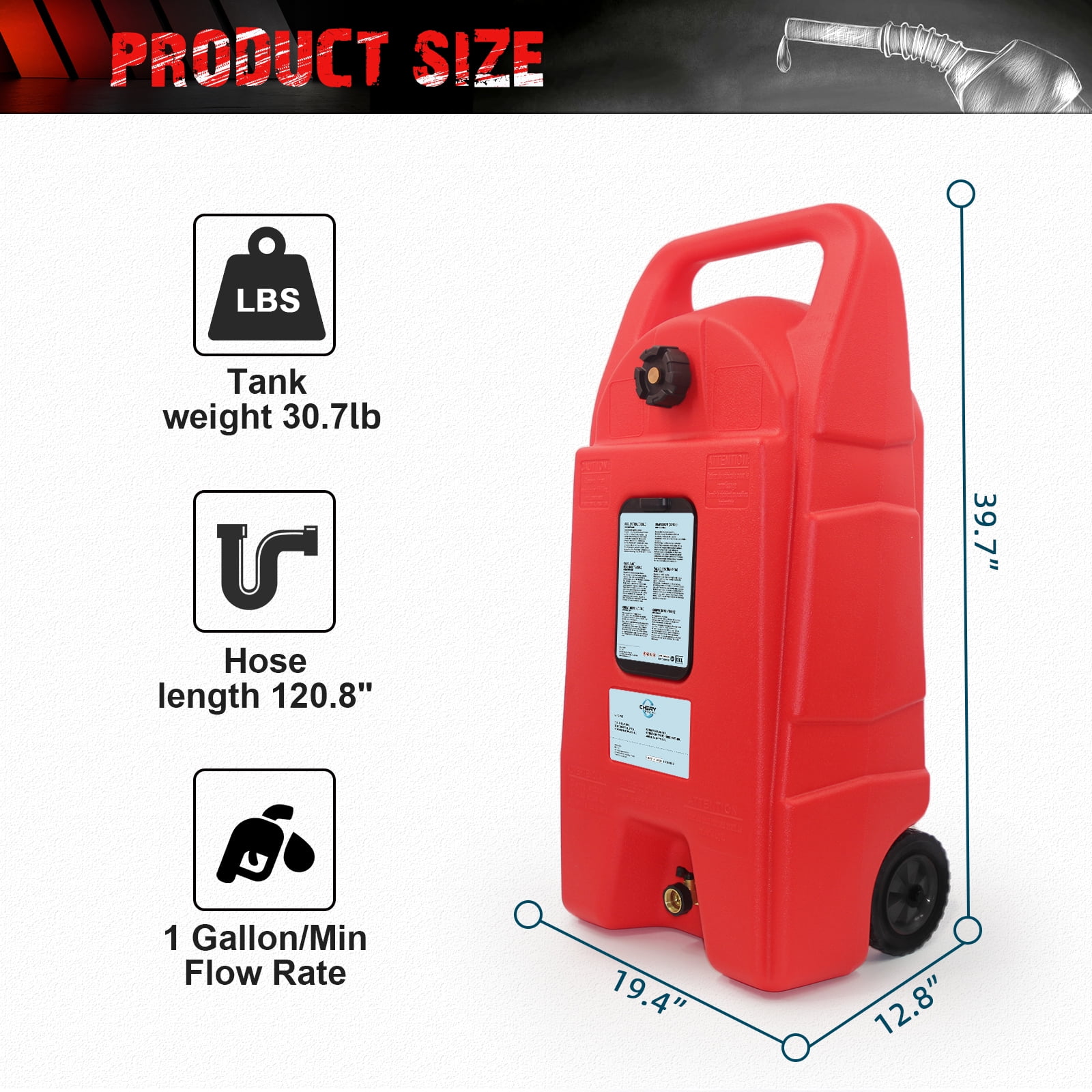 imerelez 34 Gallon Gas Caddy With Wheels, Fuel Transfer Tank Gasoline Diesel Can,Fuel Storage Tank For Automobiles ATV Car Mowers Tractors Boat Motorcycle(Red)