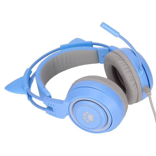 SYG25 Écouteurs de Jeu à Oreilles de Chat, Casque de Jeu Filaire USB+3,5 mm avec Prise, Écouteurs de Jeu Réglables à Réduction de Bruit, Micro Casque Silencieux pour PC Tablette Ordinateur Téléphone Mobile
