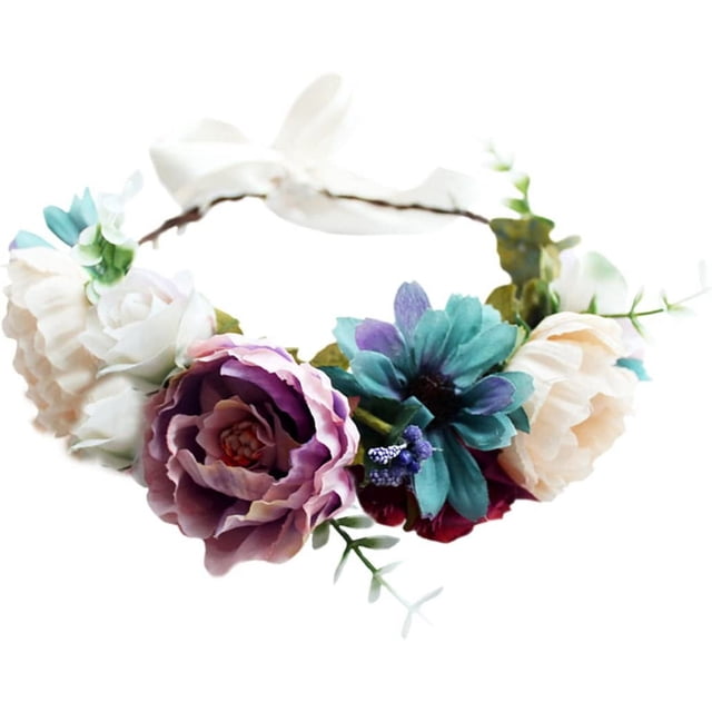Diadema de flores bohemias JanHm corona floral tocado floral con cinta ajustable