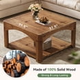 thumbnail image 3 of 31.5" Square Solid Wood Coffee Table with Storage Shelf, 2-Tier Center Table for Living Room, Small Space Coffee Table, Brown, 3 of 9