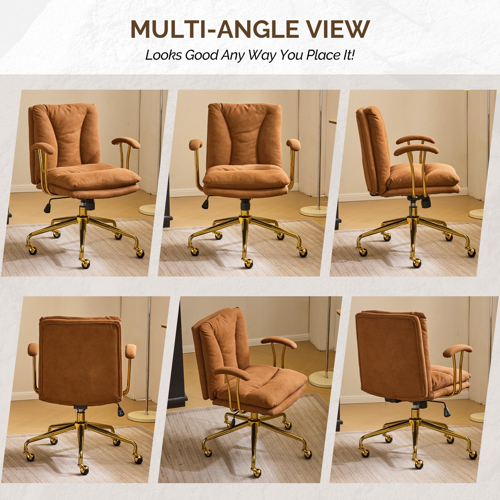 Ktaxon Office Chair High Back Study Chair Faux Leather Adjustable Swivel Vanity Chair with Padded Armrests for Conference and Home Brown