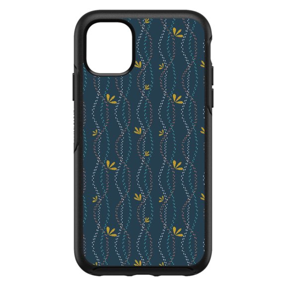 DistinctInk Custom SKIN / DECAL compatible with OtterBox Symmetry for iPhone 11 Pro (5.8" Screen) - Modern Floral - Wavy, Navy, Pink, Teal