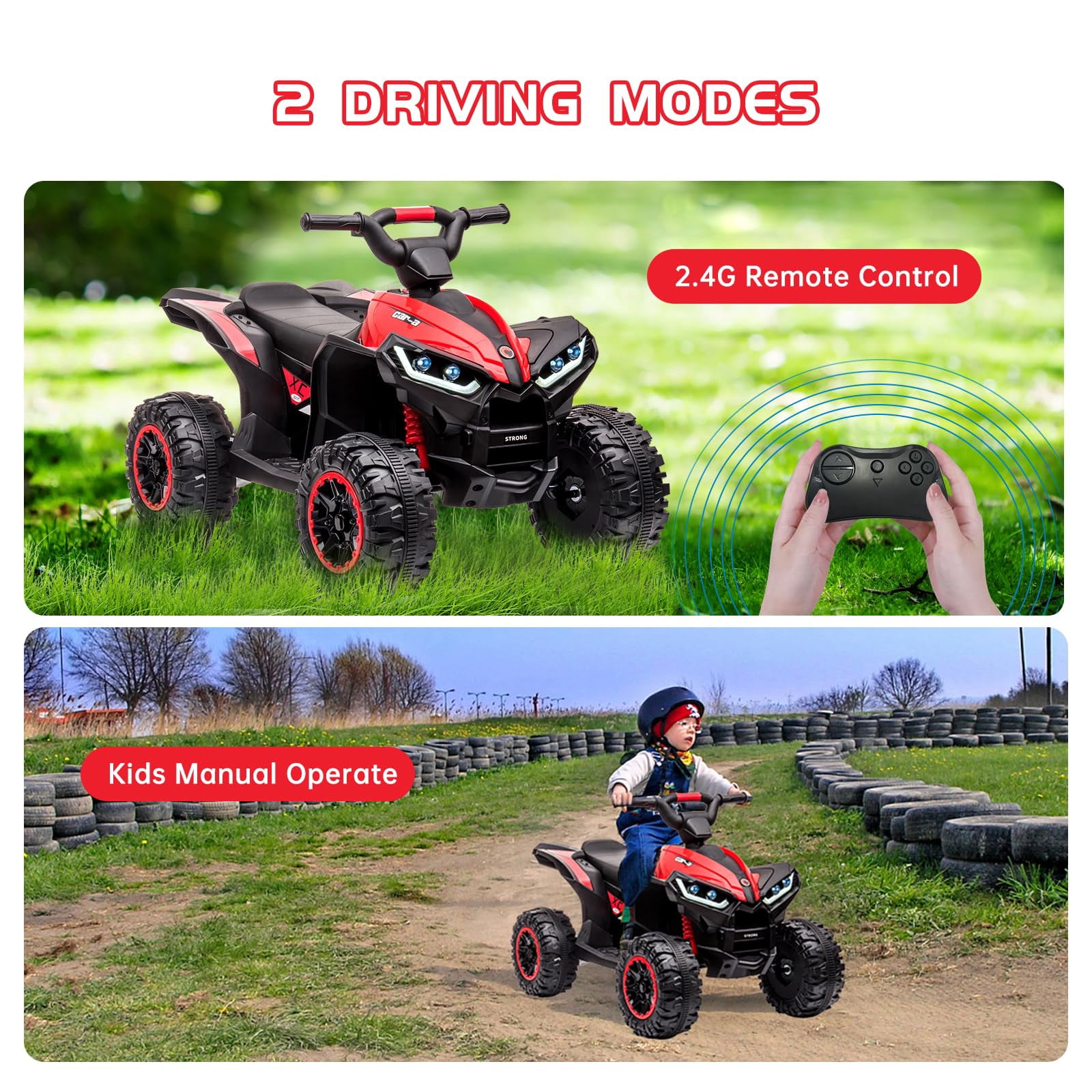 Accreate Battery Powered 12V Kids Electric ATV, Dual Motor 4-Wheeler with Parent Remote, Music Dashboard, 1.9–3.1 MPH, 7AH, Shock Absorber, Front Lights, for Children Ages 3–8, 40–60 Min Run Time