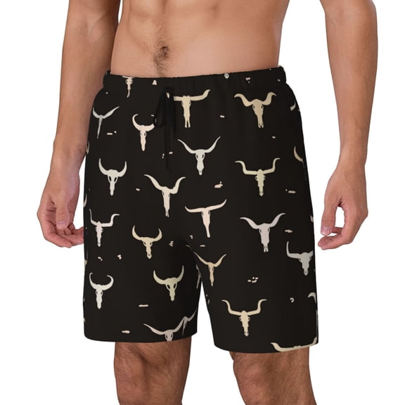Picia Cow Skulls pattern Mens Swim Trunks with Compression Liner Stretch Beach Shorts Quick Dry with Zipper Pockets No-Chafing Board Shorts-Small