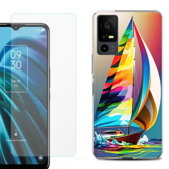 OneToughShield ® for TCL 40 XE 5G Shockproof Fashion Phone Case, with Tempered Glass Screen Protector - Sailing