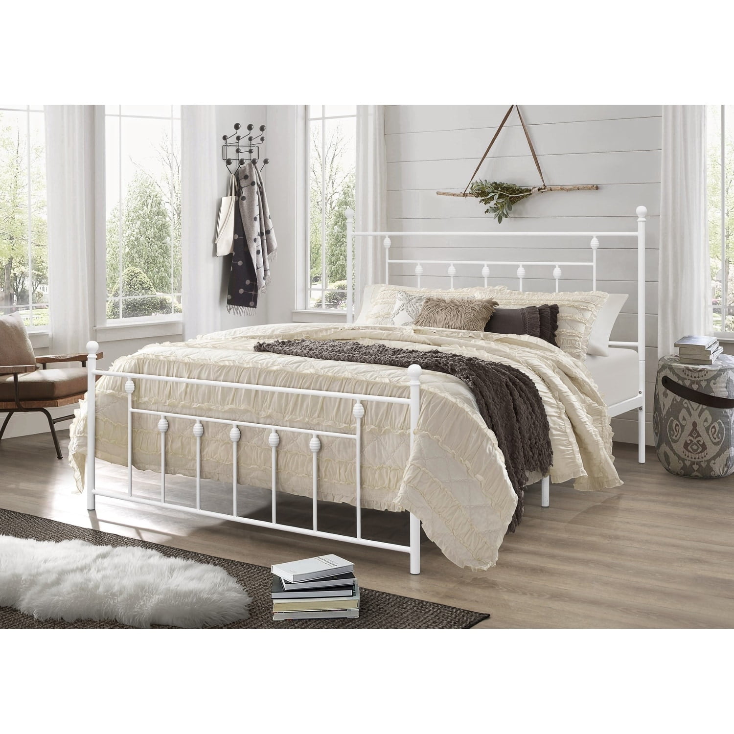 Home Design Melia Metal Platform Bed White Twin