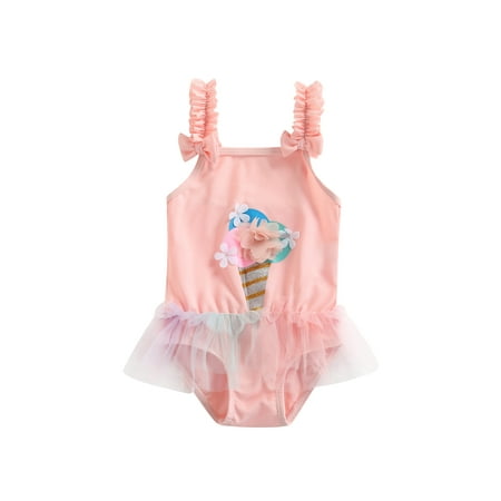 

aturustex Summer 6M-4T Baby Girls Swimsuit One Piece Sleeveless Swimwear Toddler Ice Cream Swimming Clothes