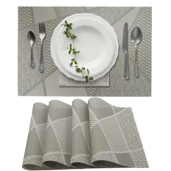 Unique Bargains 4 Pcs Blocks Pattern PET Heat Resistant Washable Placemats Coffee Color