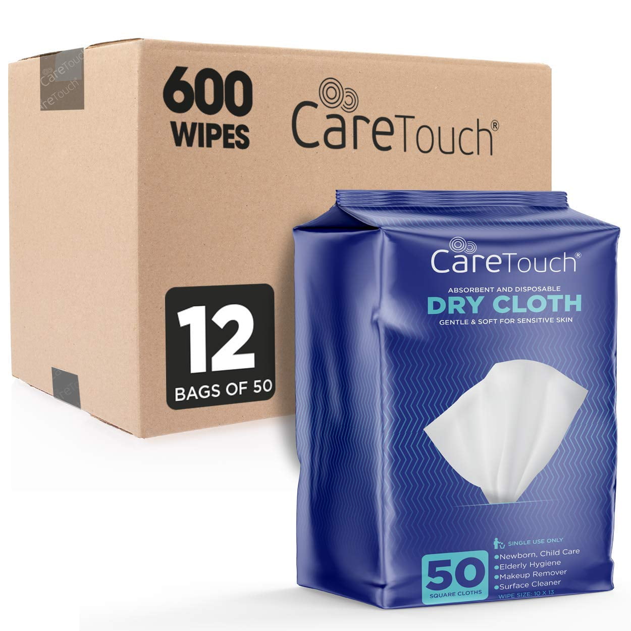 Care Touch Dry Cleaning Cloth Wipes 600ct Disposable Washcloths for