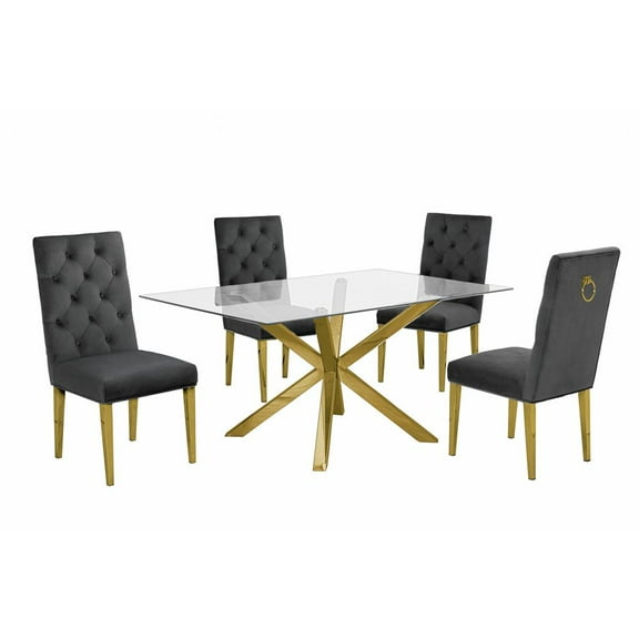 63"x 39" Rectangular Clear Glass 7pc Dining Set with Gold Stainless Steel