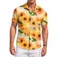 thumbnail image 2 of QHRMKOG Mens Beach Shirts Relaxed Fit Tropical Print Short Sleeve Hawaiian Shirt Light Holiday Button Down Beach Shirts Summer Fashion Tops Gold 4XL, 2 of 6