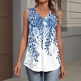 thumbnail image 4 of Women's Tank Tops Summer Sleeveless V Neck Floral Print Pleated Front Casual Loose Tunic Blouse Light Blue XL, 4 of 5