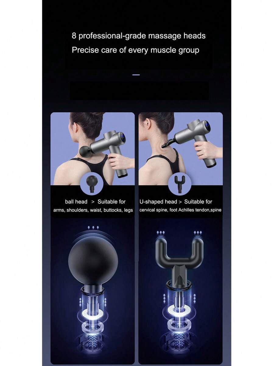 99 Speed Massage Gun Percussion Deep Tissue Massager For Athletes Vibrating 8 Heads Travel Case Muscle Relax Massager LCD Display Cordless USB Charging Silver/Grey