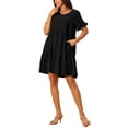 thumbnail image 4 of INSPIRE CHIC Women’s Casual V Neck Babydoll Dress with Pockets Ruffle Short Sleeve Tie Flowy Beach Dress Black L, 4 of 5
