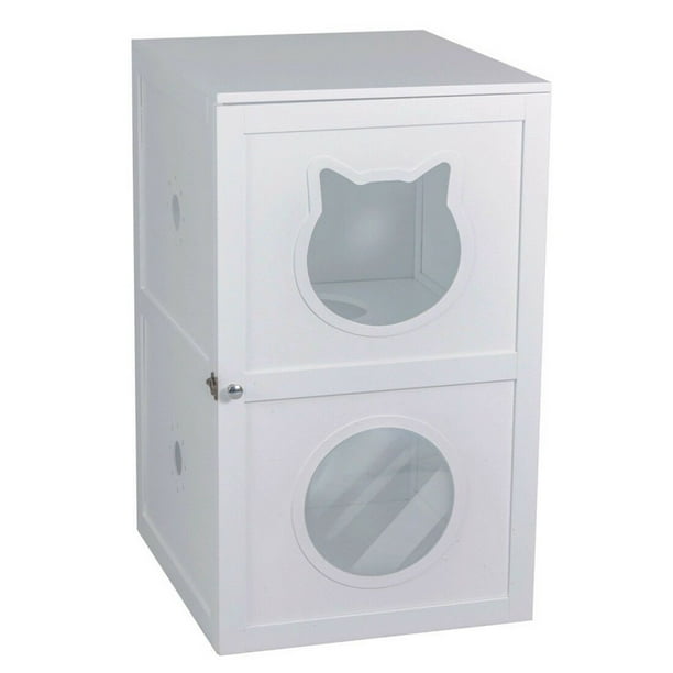 2 Story Pet Crate Cat Litter Box Enclosure Furniture Cat House
