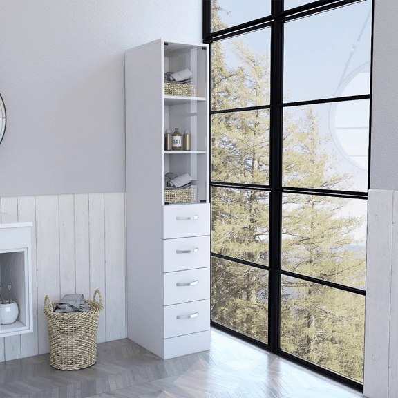 White Linen Cabinet with Glass Door & 3 Shelves, 3 Drawers for Bedroom Storage, 68.29" Tall Organizer for Bathroom Or Living Room