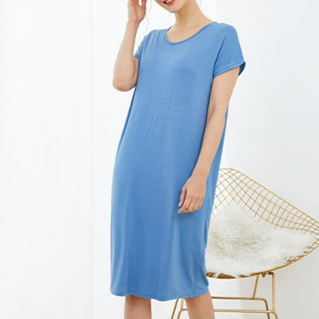 TACILIP Chemises de Nuit pour Femmes Manches Courtes T-Shirts de Nuit pour Dormir Col Rond Chandail de Sommeil Chandail pour Dames Ample Tenue de Nuit Été