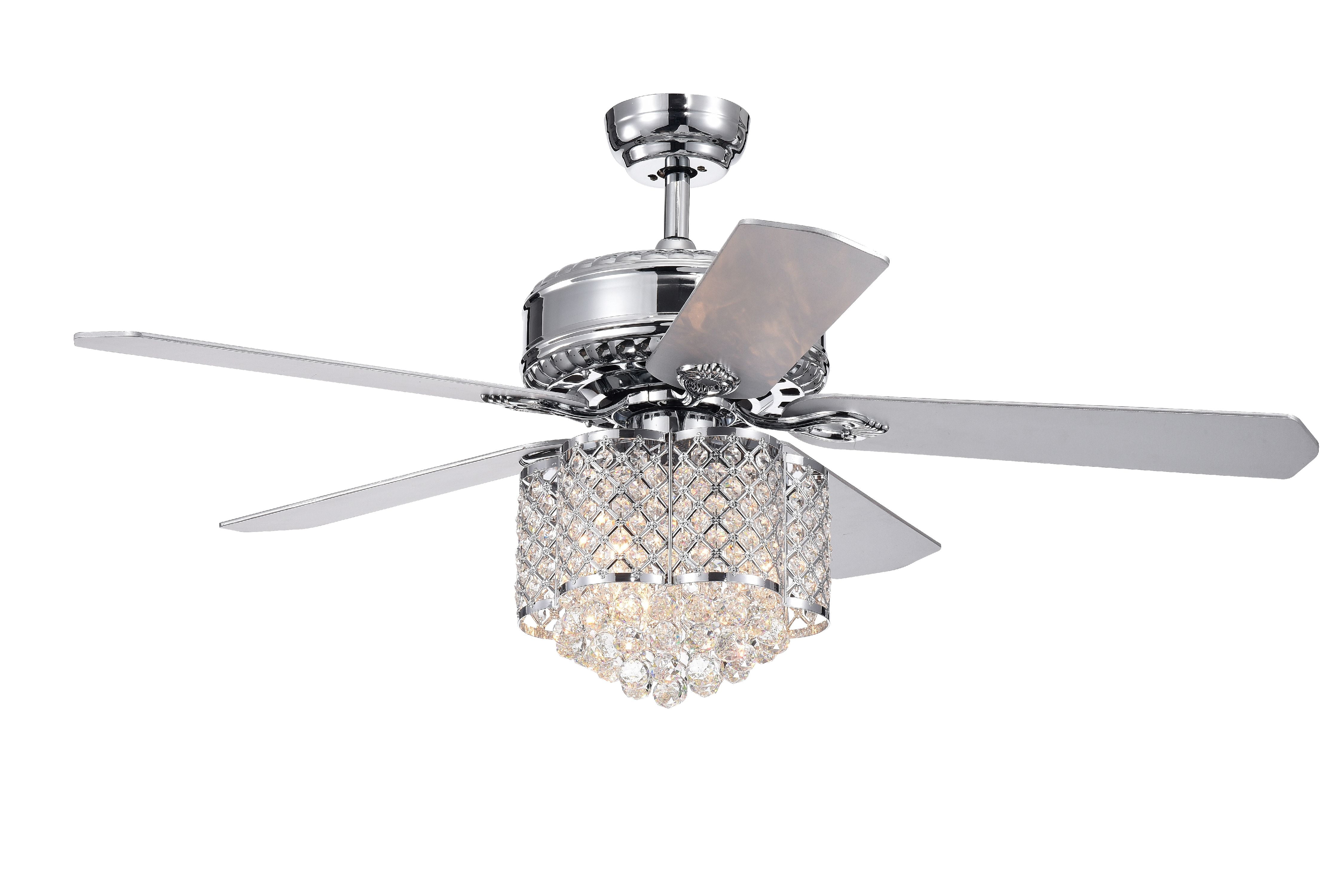 Deidor 5 Blade 52 Inch Chrome Ceiling Fan With 3 Light Crystal Chandelier Remote Controlled Walmartcom Walmartcom