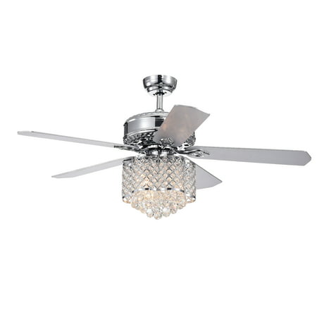 Deidor 5-blade 52-inch Chrome Ceiling Fan with 3-Light Crystal Chandelier (Remote