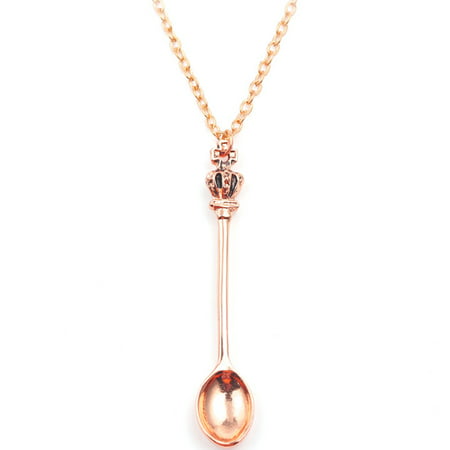 KABOER Fashion Crown Mini Tea Spoon Pendant Necklace for Girls Women