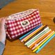 thumbnail image 2 of Bolsa de almacenamiento de lana a cuadros, bonita, para estudiantes, higiene, papelería, estuche para lápices, bolsa de cosméticos multifuncional de gran capacidad, 2025, 2 of 7