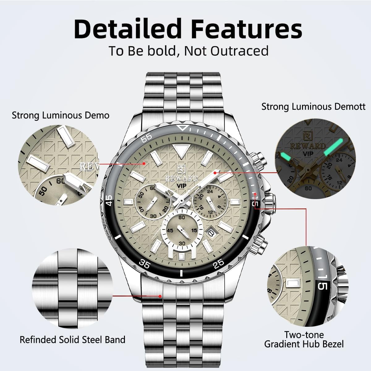 Mens Watches Analog Quartz Chronograph Stainless Steel Watches for Men 30M Waterproof Men's Wrist Watches with Calendar Luxury Business Work Casual Watch Elegant Gifts