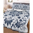 thumbnail image 3 of Quilts Twin Size, Blue Floral Soft Comforter Bedding Set for Bed, Ethnic Boho Botanical Geometric Art Lightweight Quilted Bedspread with Pillow Cover(2 Pieces) for All Season, 68x86 Inch, 3 of 6