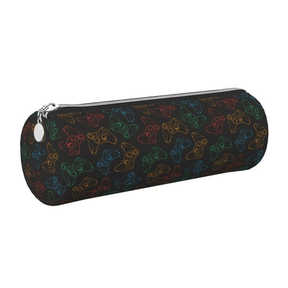 Disketp Gamepad Joystick Game Estuche Organizador de Lápices de Cuero, Estuche de Oficina con Cremallera para Bolígrafo y Lápiz