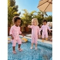 thumbnail image 4 of BemeyourBBs Newborn Baby Girl Pink One Piece Swimsuit Infant Girl Bathing Suit Flower Print Rash Guard Long Sleeve Zipper Ruffle Swimwear Summer Pool Beachwear, 4 of 9