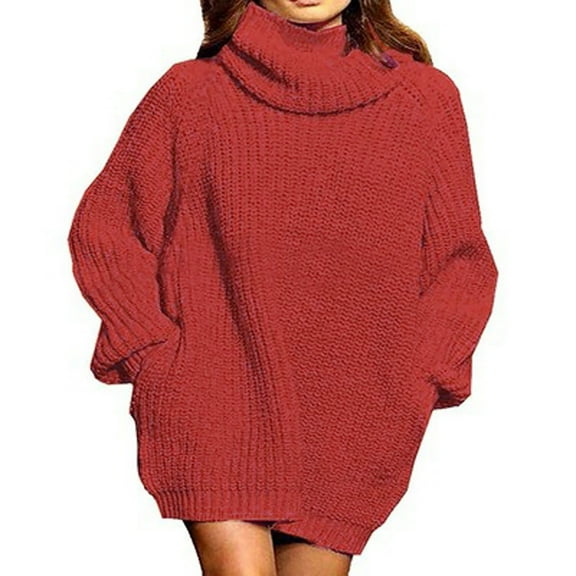 Womens Oversized Knit Sweater Long Sleeve Turtleneck Sweaters Solid Color Pullover Jumper Tops Autumn Winter