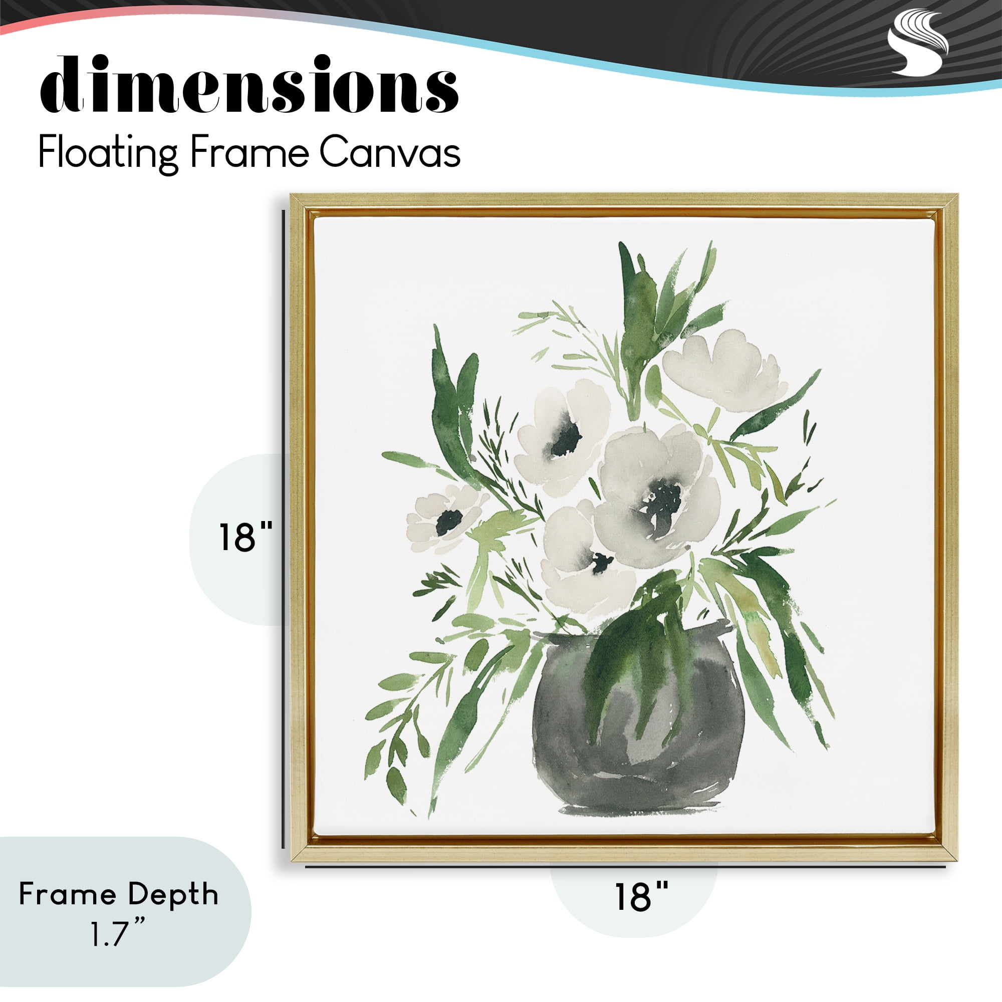 Stupell Industries Rounded White Anemones Gold Framed Floater Canvas Wall Art, design by Lucille Price