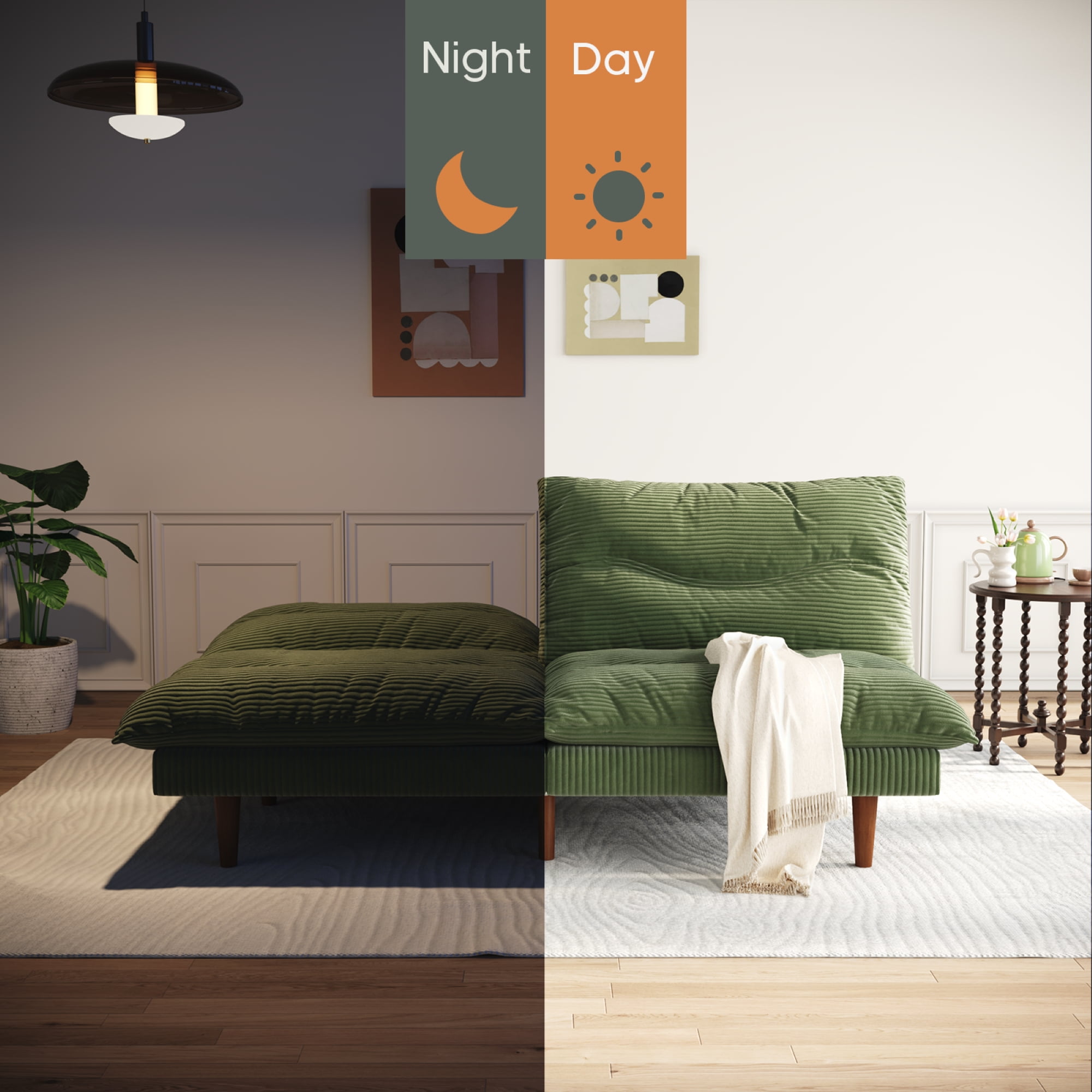 NYBOPAVIS 69" Futon Convertible Sofa Bed, Corduroy Loveseat Sofa Couch for Small Space Green