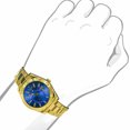 thumbnail image 3 of Men's Solid Steel Blue Dial 18K Gold Finish Simulated Diamond 40mm Watch W/Date, 3 of 6