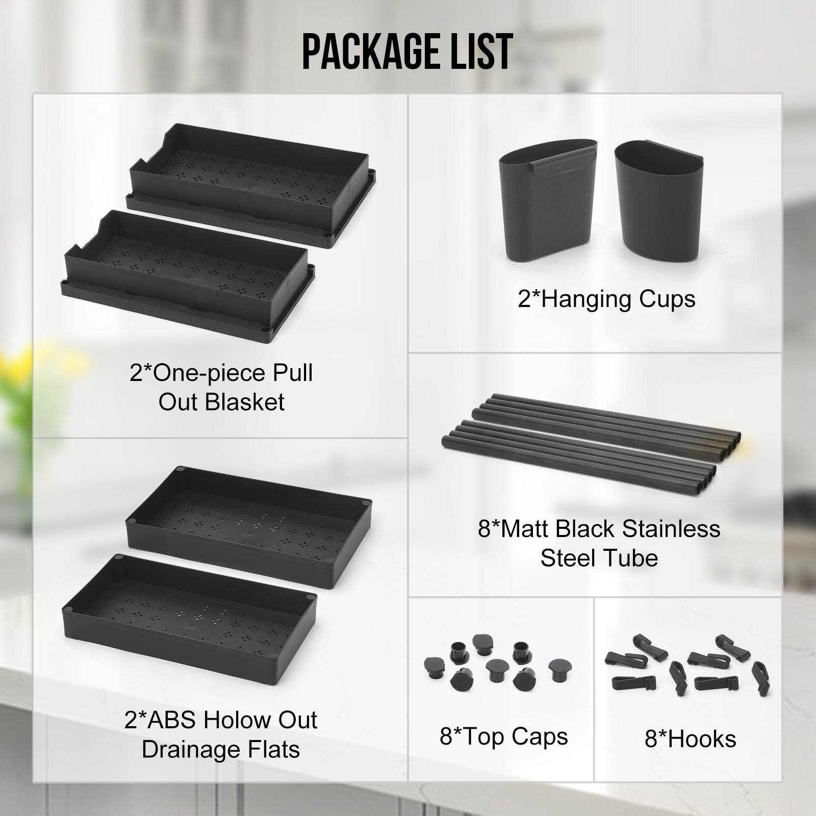 2 Pack Under Sink Organizers,  YUWENUS Sliding Under Bathroom Cabinet Organizer,  2 Tier Kitchen Cabinet & bathroom sink Organizer with 8 Hooks and 2 Hanging Cups