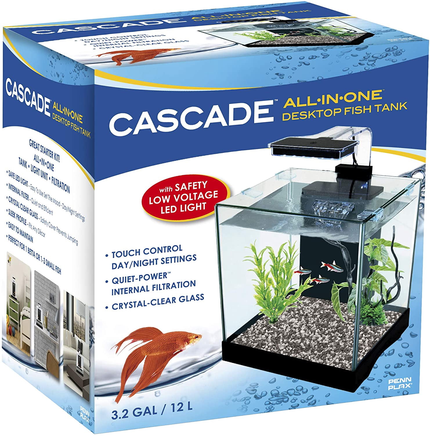 Penn-Plax Cascade Desktop Aquarium Kit Small & Tight Spaces 3.2 Gallons