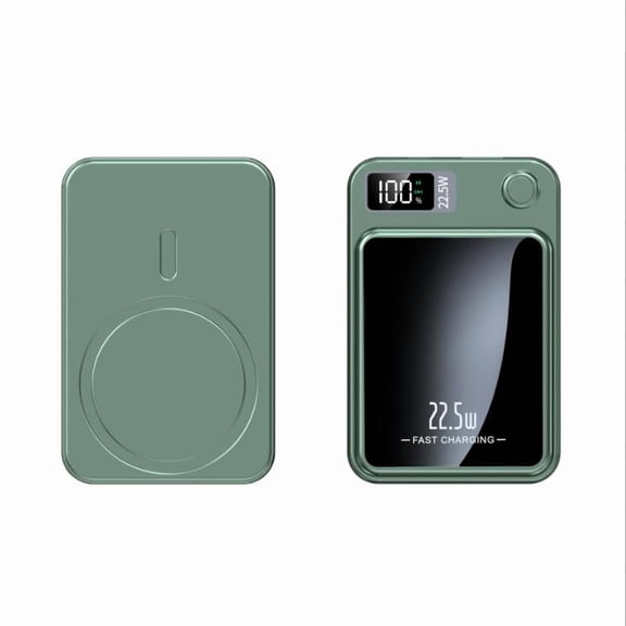 Green Springtok Digital Power Display 10000 mAh Ultra-Thin Mini Wireless Magnetic Power Bank for iPhone & Android Phones, Compact and Portable Charger Chargeable Smartphone Battery