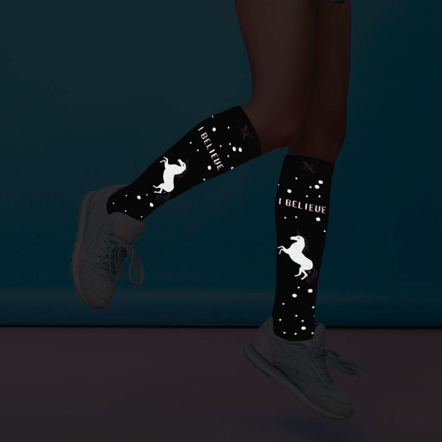1pair Glow In The Dark Luminous Gel Letter Printed Mid-calf Socks For Both  Men And Women