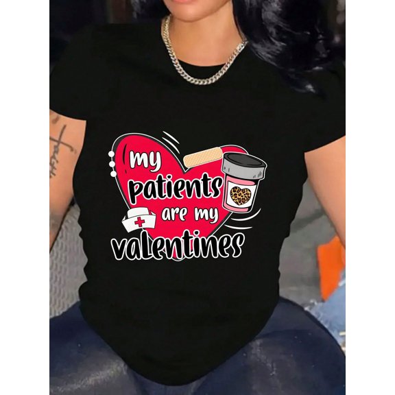 Funny Nurse Valentine's Day Heart Patients Women Short Sleeve Graphic Tee