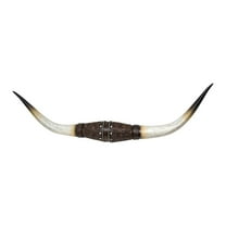 Faux Bull Longhorn Skull Wall Decor – Resin Sculpture with Tooled Leather-Style Floral Design – Rustic Steer Horns Wall Art for Western, Southwestern, Decor – Great Gift Idea