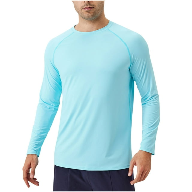 Lovzfmll Chandail de Soleil Léger à Manches Raglan pour Homme, Col Ras du Cou à Manches Longues Uni avec Protection Solaire UPF Bleu Pâle, L