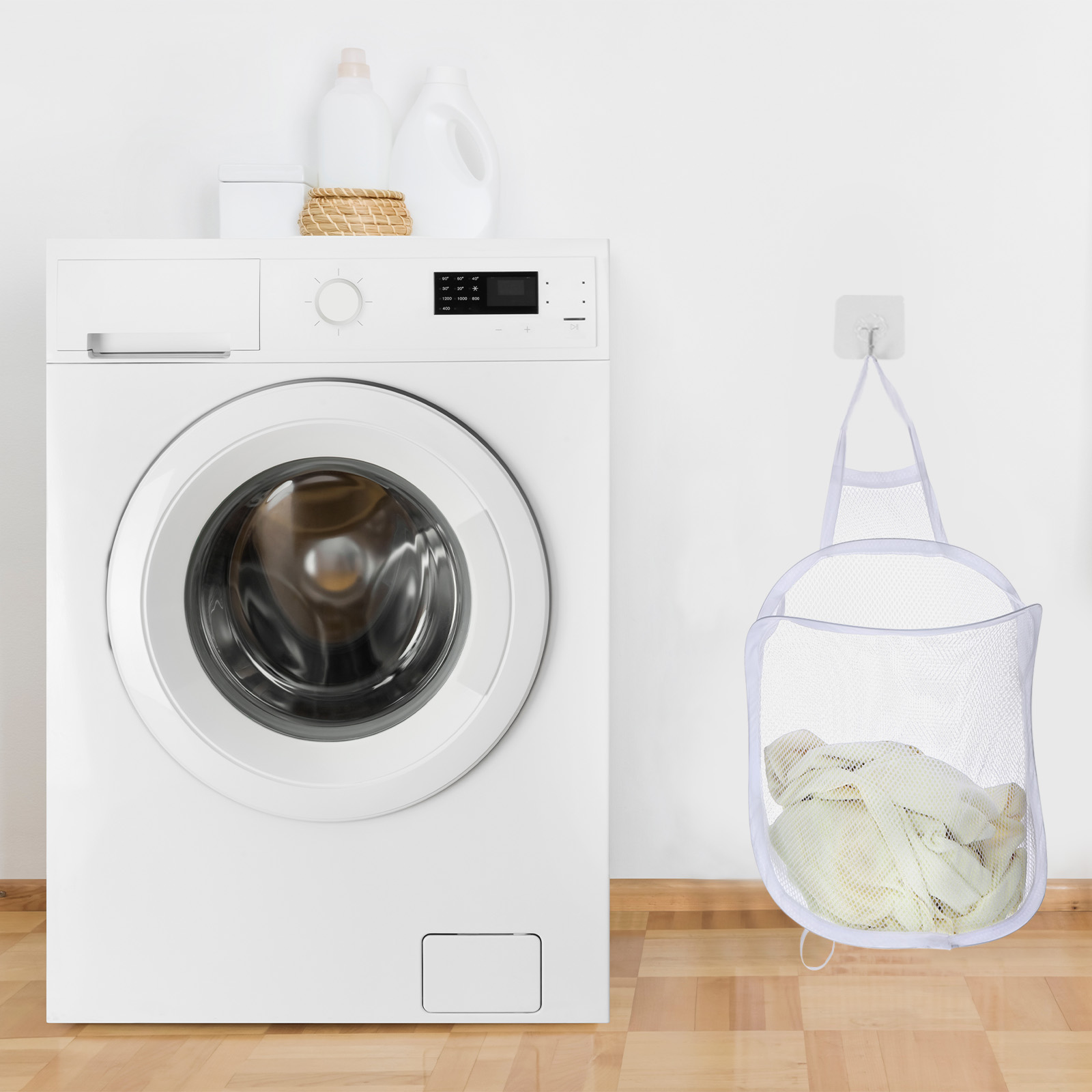 Unique Bargains Hanging Mesh Laundry Bag for Delicates Washing Storage White