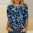 thumbnail image 2 of 3/4 Length Sleeve Womens Tops Summer 2025 TShirts Floral Print Crew Neck Casual Basic Tee Fit Tunic Tops Blouse, 2 of 5