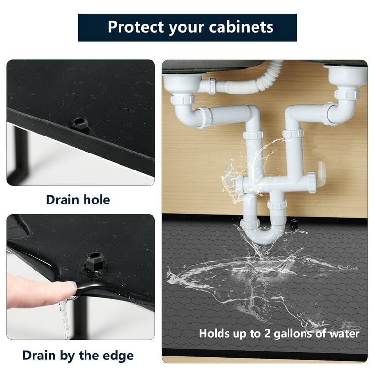 Under Sink Mat, Campmoy 34 inch x 22 inch Under Sink Mats for Kitchen Waterproof - Silicone Under Sink Liner Drip Tray with Drain Hole(Black), Size