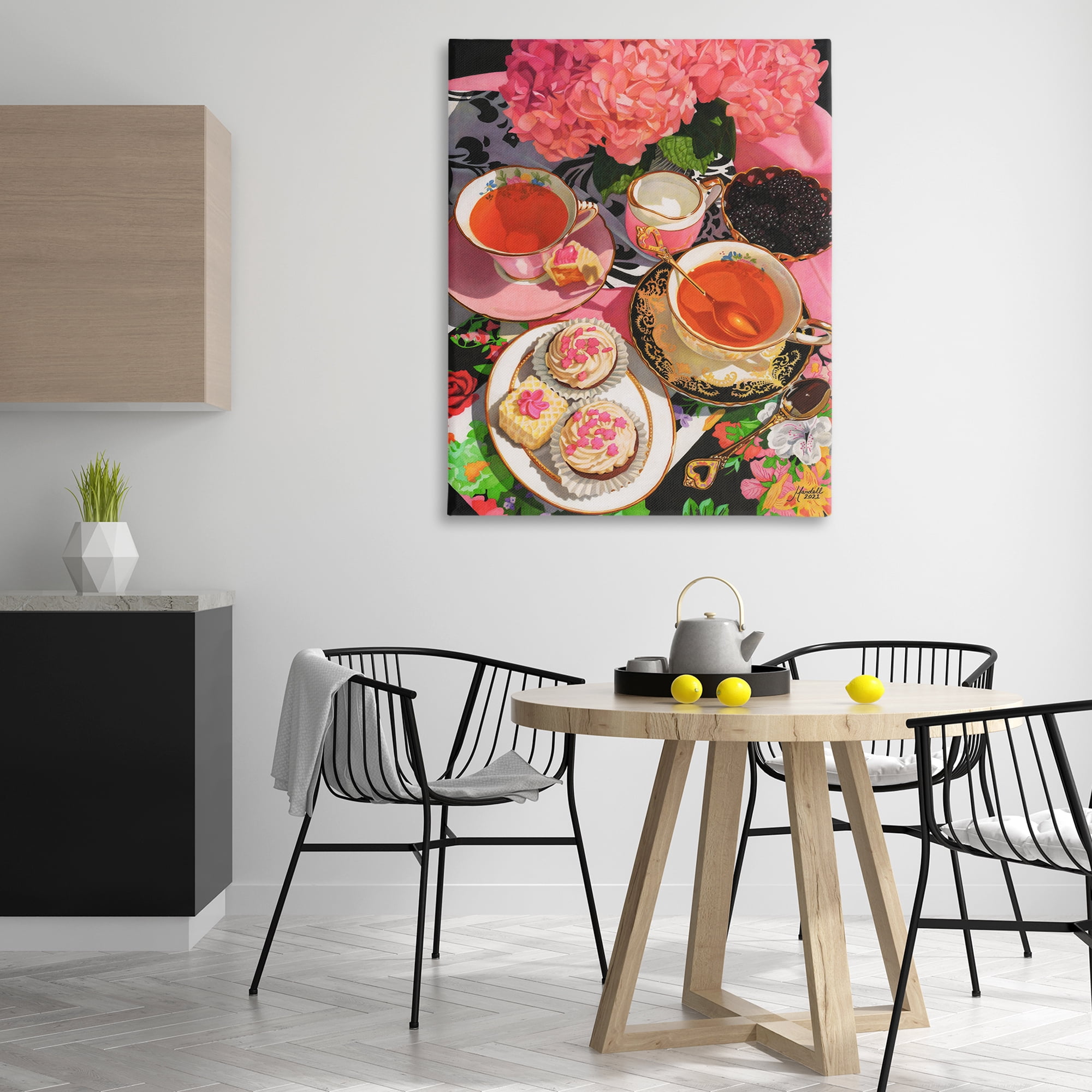 Stupell Industries Pink Hydrangea Tea Party Food & Beverage Painting Gallery Wrapped Canvas Art Print Wall Art, 36 x 48