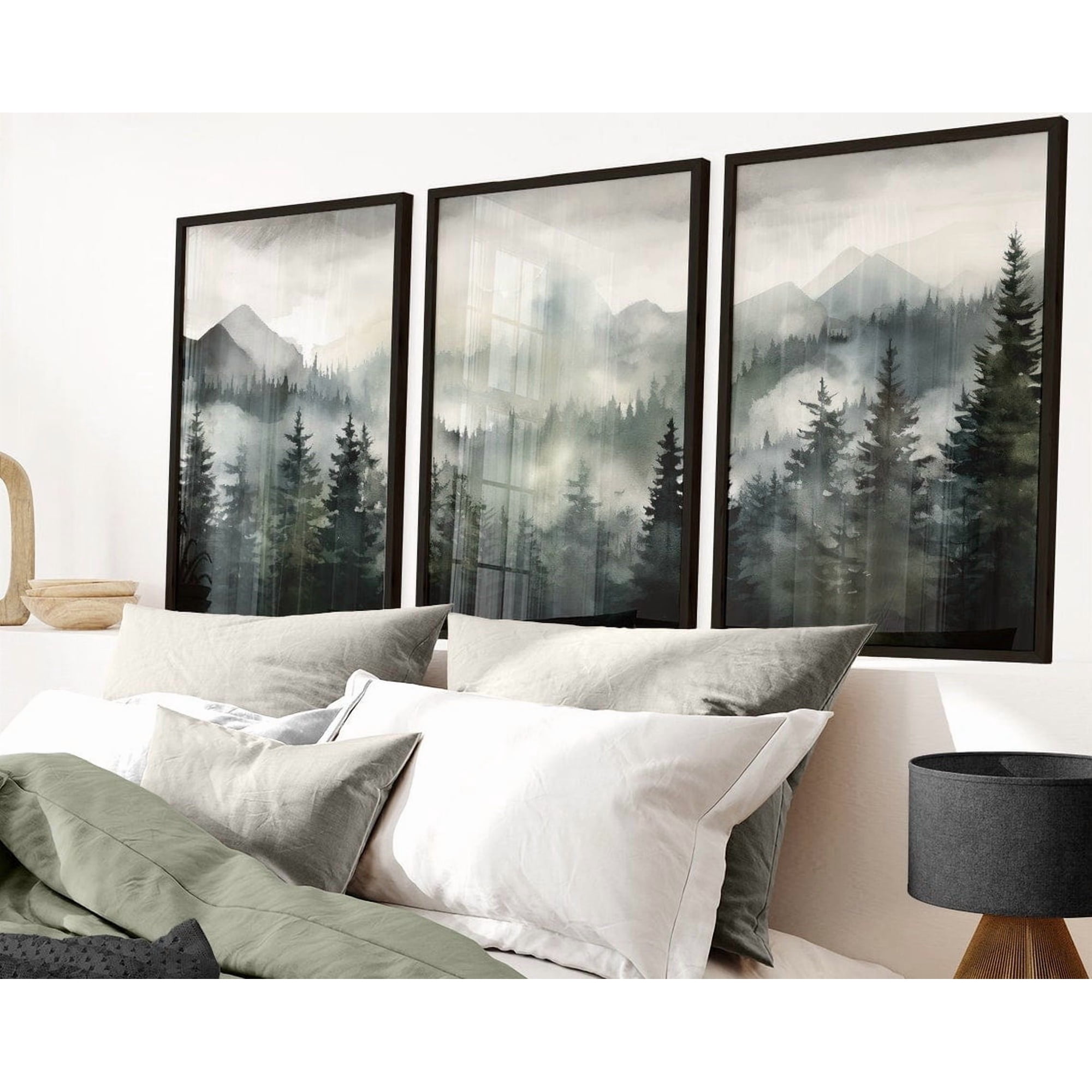 Forest Landscape Dark Moody Pine Forest Green Living Room Art Home Decor Office Wall Art Set 3 Set 3