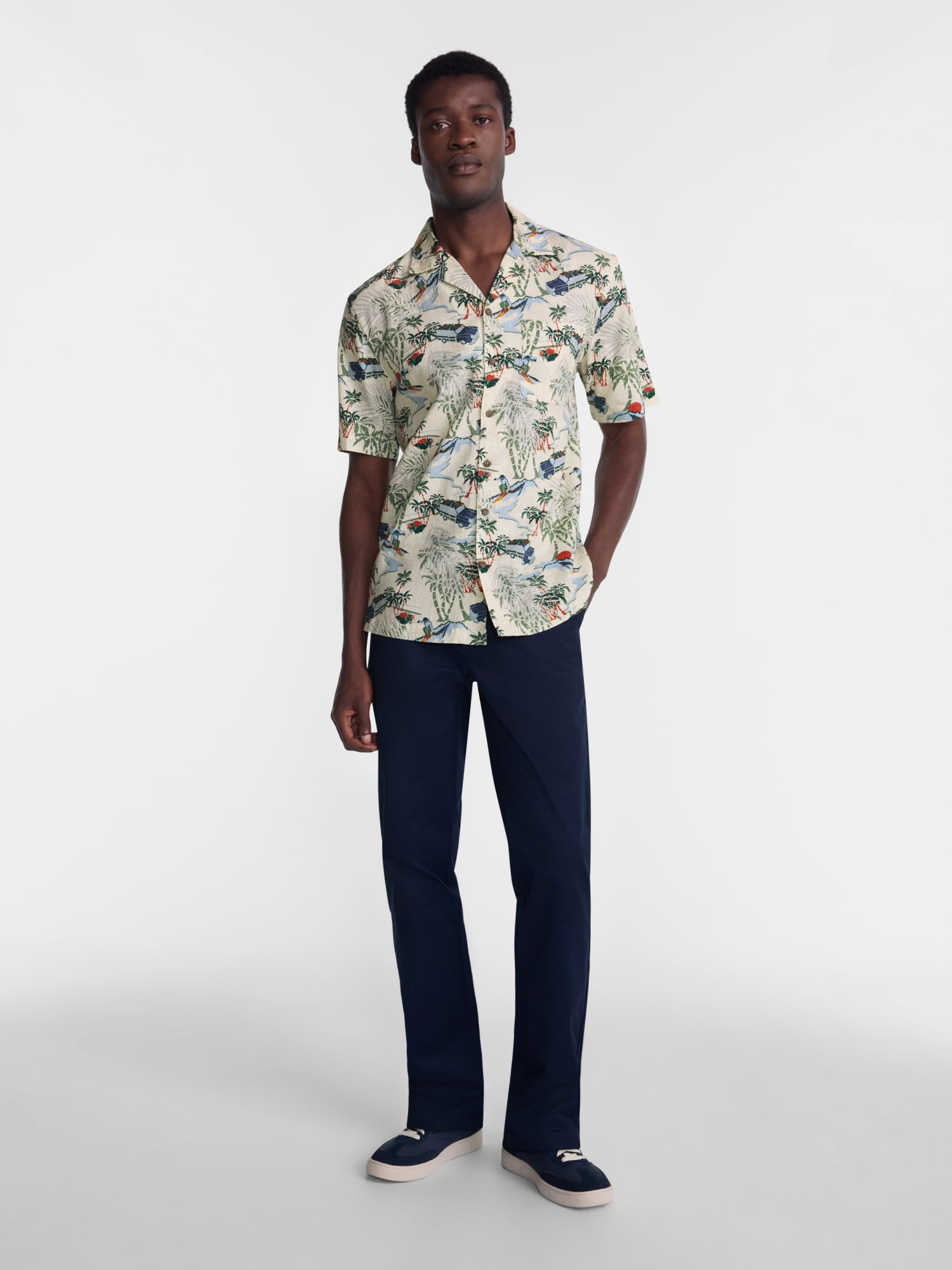 George Men's Linen Blend Holiday Camp Shirt, Sizes XS-3XL, LT-4XLT, 2XB-6XB