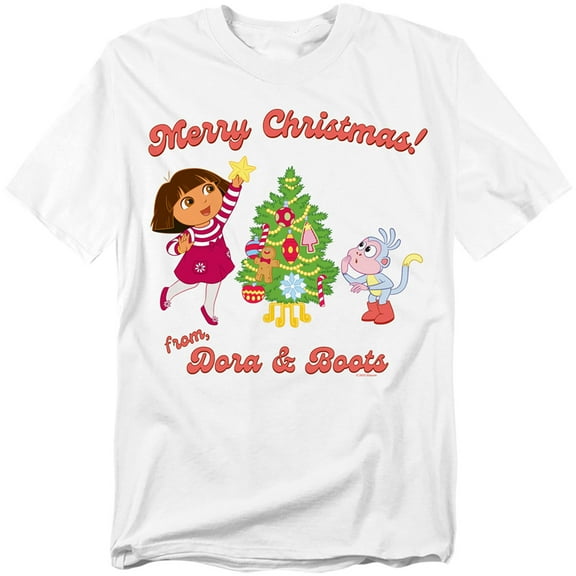 Popfunk Happy Holidays from Dora and Boots Unisex Adult T Shirt, White, Small